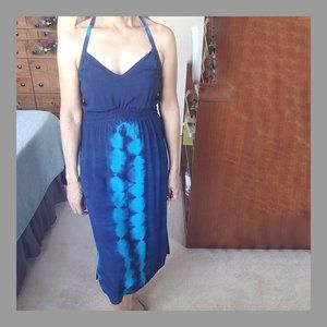 UNBRANDED Halter Neck Tie Dye Summer/Swim Cover Blue Dress SZ S